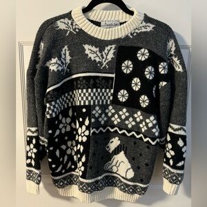 Vintage Polar Bear Fair Isle Winter Holiday Grannycore Animal Crew Neck Sweater